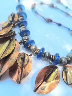 Demetra Saloutos Brass/Copper & African Glass Leaf Necklace - Artisanal